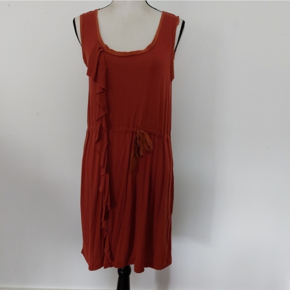 J. Crew Cinnamon Ruffle Trim Drawstring Tie Waist Stretch Knit Tank Dress